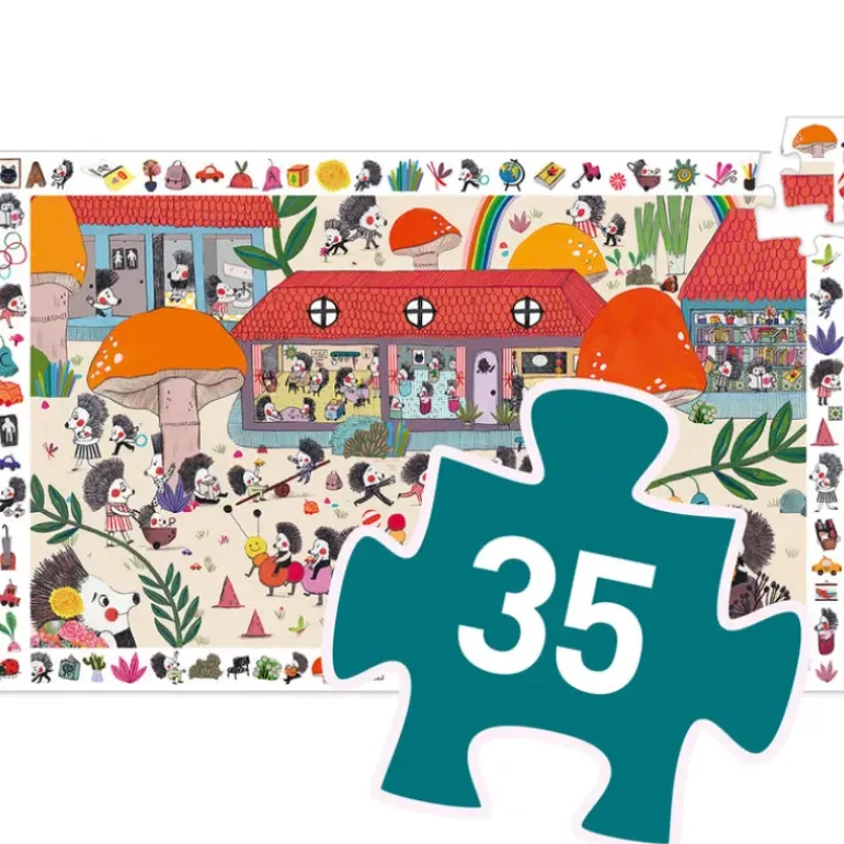 Djeco - Puzzle Observation 35pcs - Hedgehog School