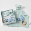 Pilbeam - Double Muslin Comforter & Teething Ring Misty Blue