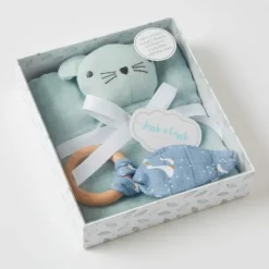 Pilbeam - Double Muslin Comforter & Teething Ring Misty Blue