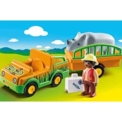 Playmobil - 1.2.3 Zoo Vehicle With Rhinoceros (70182)