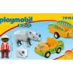 Playmobil - 1.2.3 Zoo Vehicle With Rhinoceros (70182)